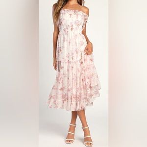 Lulus Ivory Floral Ruffled Tiered Backless Midi Dress